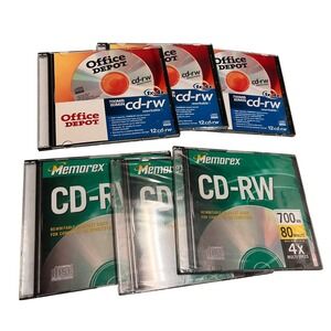 Lot of 6 Memorex & Office Depot CD-RW Rewritable Discs 700MB 80Min 4x with Cases